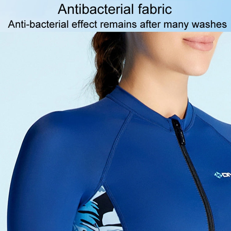 Blue long-sleeve wetsuit upper with stand collar and zipper