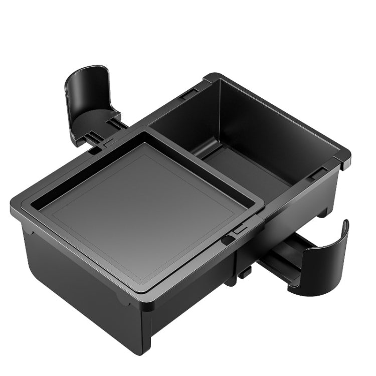 Car armrest storage box with flip lid and open tissue holder compartment