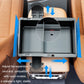 Car armrest storage box installed on seat with adjustable expansion area