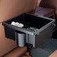 Car armrest storage box with tissue and utensils stored in open bins