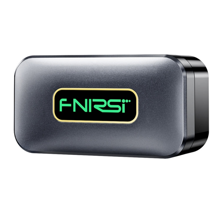 FNIRSI Bluetooth OBD2 code reader device in dark gray with green FNIRSI logo