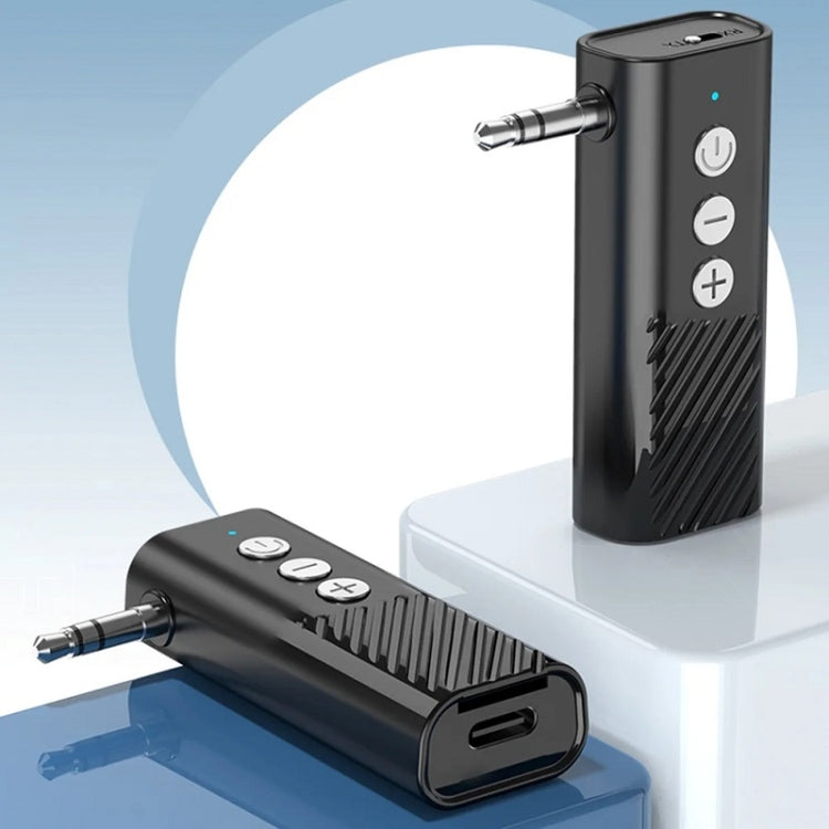 Bluetooth car audio receiver/transmitter with side 3.5mm plug and bottom USB port