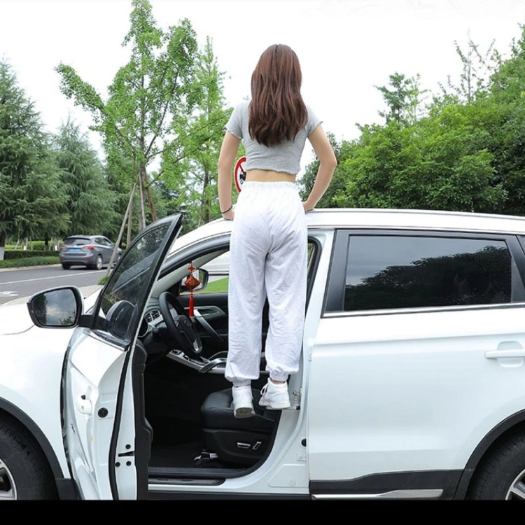Foldable car door foot pedal with safety hammer in open vehicle door area