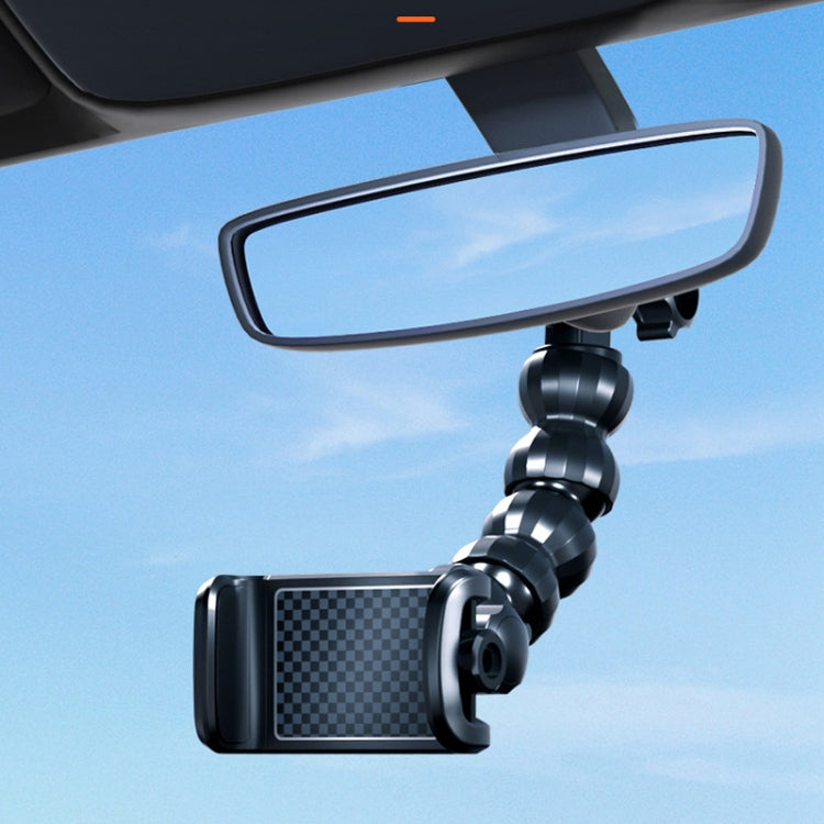 Black snake phone holder with mirror mount and segmented arm anti-slip clip