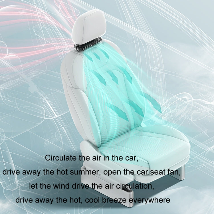 White car seat back cooling fan attached to the seat back