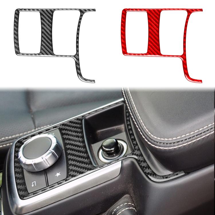 Carbon-fiber cigarette lighter trim stickers in black and red, set of two.