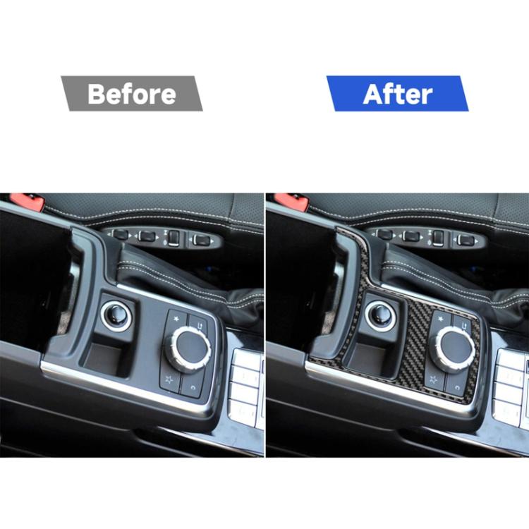Red carbon-fiber cigarette lighter trim sticker on car center console.