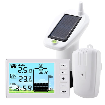 Ultrasonic liquid level meter with solar panel display and wireless control transmitter