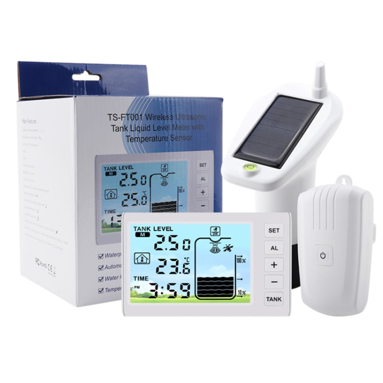 Ultrasonic tank liquid level meter kit with wall display, sensor, and control module