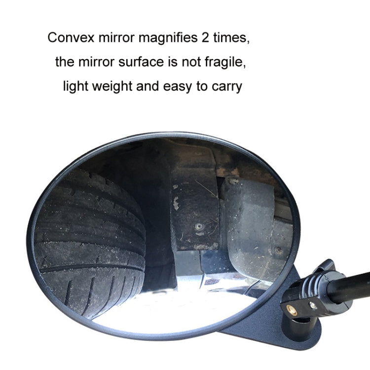 Round inspection mirror with convex reflective lens and clamp mounting base