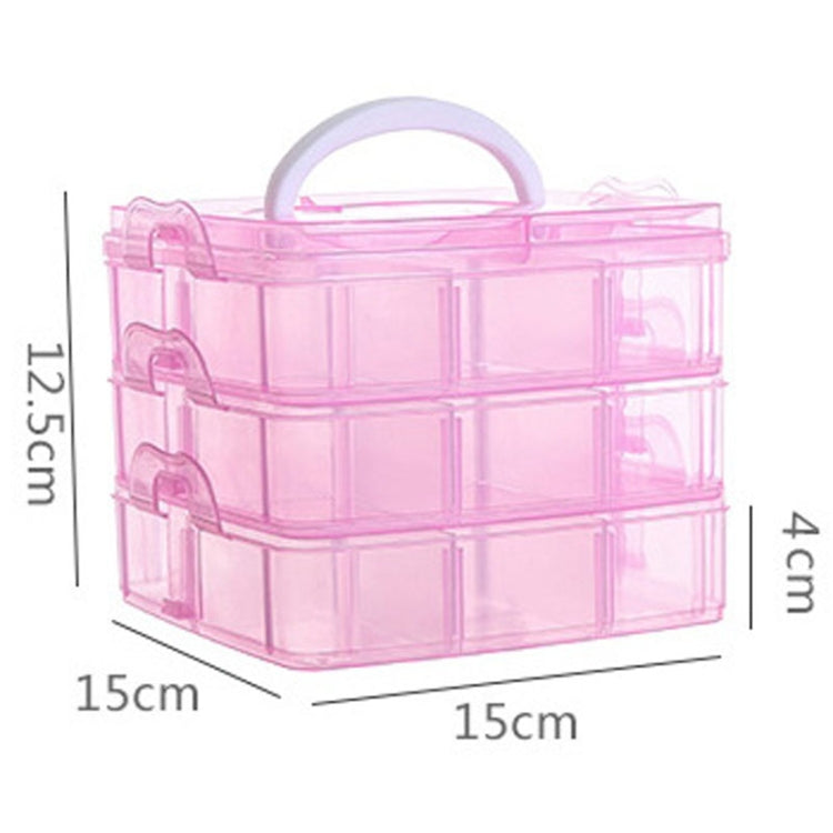 Pink 3-layer jewelry storage box with 15cm size, 12.7cm tall, 4cm deep