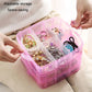 Pink multi-compartment jewelry organizer box with separated sections for jewelry