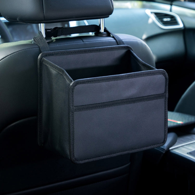 Car hanging storage box with smooth fabric front, black, with hanging strap