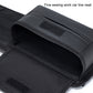 Black fabric car seat side storage bag with reinforced edge stitching
