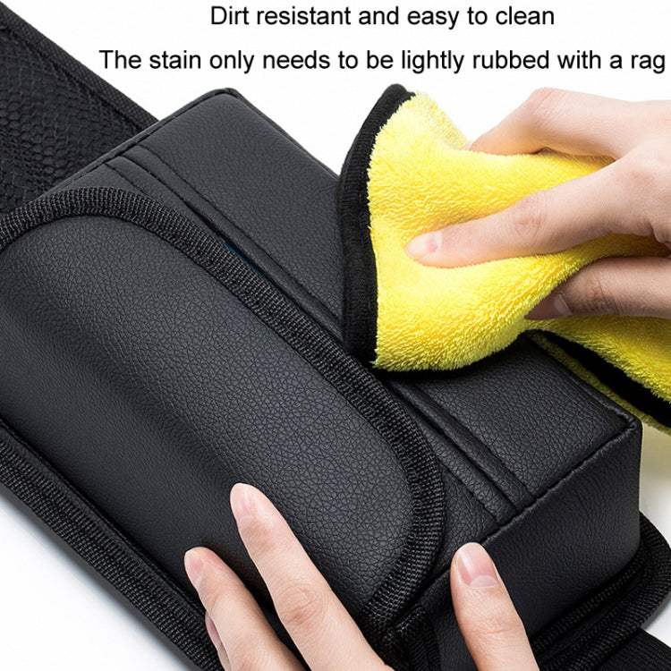 Black car seat tissue holder organizer with easy-clean surface and secure straps