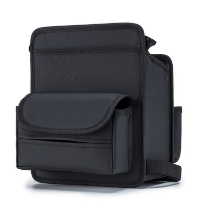 Black car seat storage organizer with tissue pocket and side adjustable straps