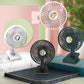 Clip-on oscillating fan set in white, pink, and dark green with built-in lights