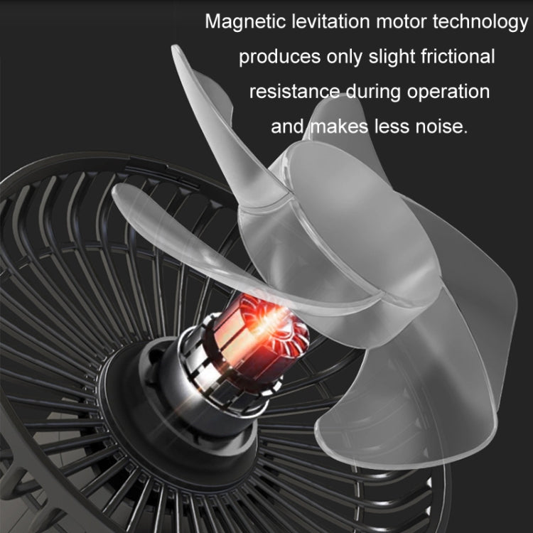 Rechargeable clip-on oscillating fan with visible internal motor and blade assembly