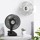 White and black rechargeable clip-on oscillating fans with front grille and lights