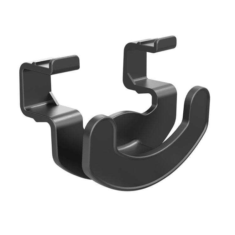 Trunk seat button hook, black plastic with curved U-shaped cradle, 1-piece.