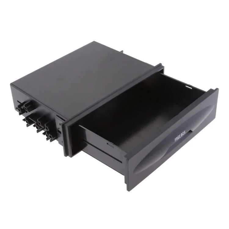 Car cup holder storage box with open compartment and side cup holders, dark gray