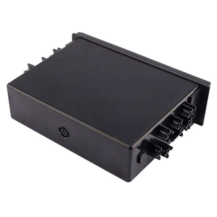 Car cup holder storage box with closed lid and side mounting clips, dark gray