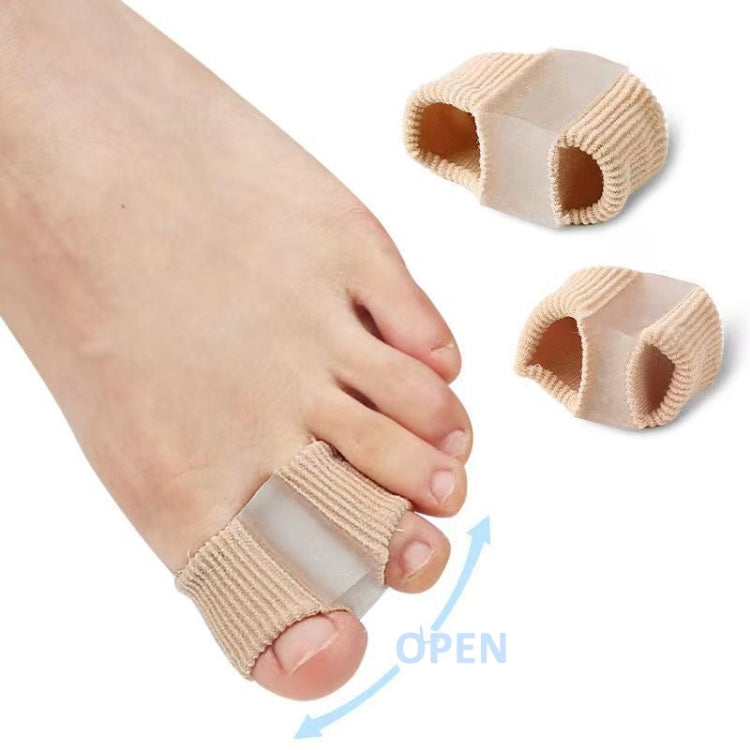 Beige double-hole toe separator brace with fabric cuff and open toe holes