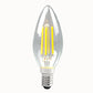 Teardrop LED bulb with clear glass, four visible filament bars, E14 base.