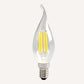 Clear teardrop LED bulb with bright warm yellow vertical filaments and E14 base