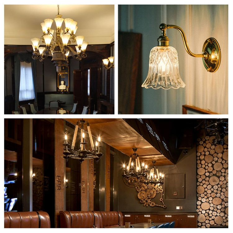 Retro multi-light chandelier with decorative metal canopy and clear glass candle bulbs