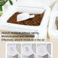 White moisture-absorbing drying scoop in a bin of brown dry granules