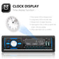 Car Bluetooth radio MP3 player front panel with blue backlit controls and clock display