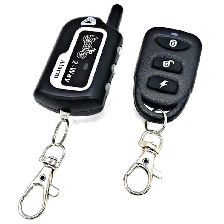 Dual remote key fobs with buttons and key rings for motorcycle anti-theft alarm