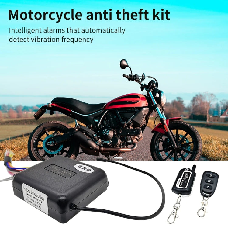 Motorcycle anti-theft kit with black alarm module and two remote key fobs