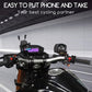 Motorcycle phone charging stand with Bluetooth speaker mounted on handlebars