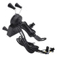 Motorcycle phone charging stand with Bluetooth speaker, black cradle with handlebar mount and cord