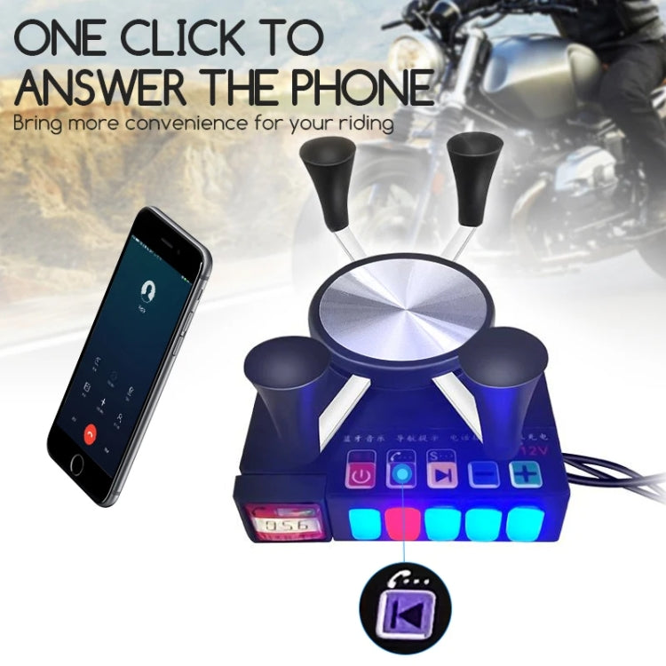 Motorcycle phone charging stand with speaker, round dial and black phone holder