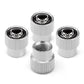 Set of 4 silver valve caps with black skull emblem and one visible threaded base