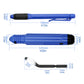 Blue deburring and chamfering scraper tool with curved metal blade