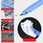 Blue woodworking edge trimmer with curved metal blade for trimming and deburring