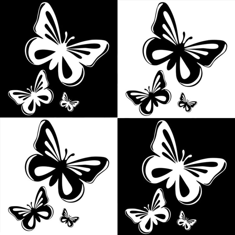 Black butterfly decal sticker set with two large and two small butterflies
