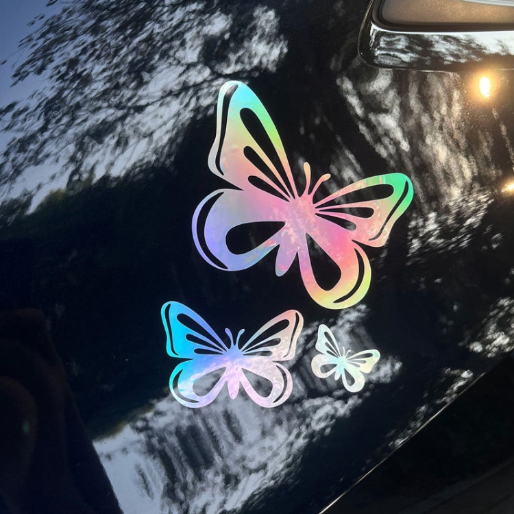 Reflective rainbow butterfly decal sticker set with three butterflies and small accents