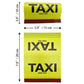 Yellow 'TAXI' car decal sticker with 'FAKE TAXI' and red bottom edge; size shown