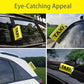 Multiple yellow TAXI car decal stickers with 'FAKE TAXI' text on windows