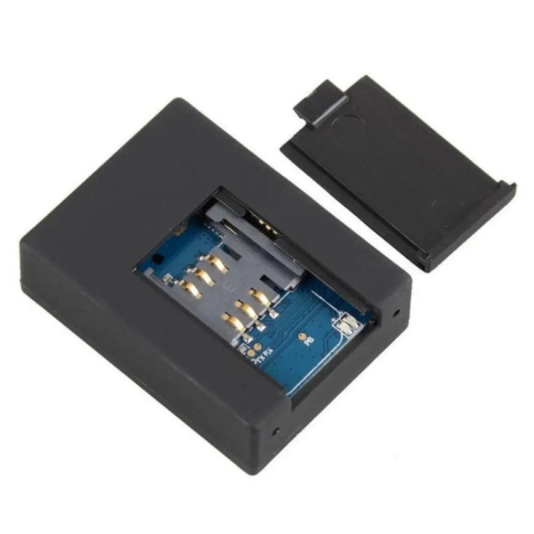 Black locator sensor with open housing and visible internal circuit board