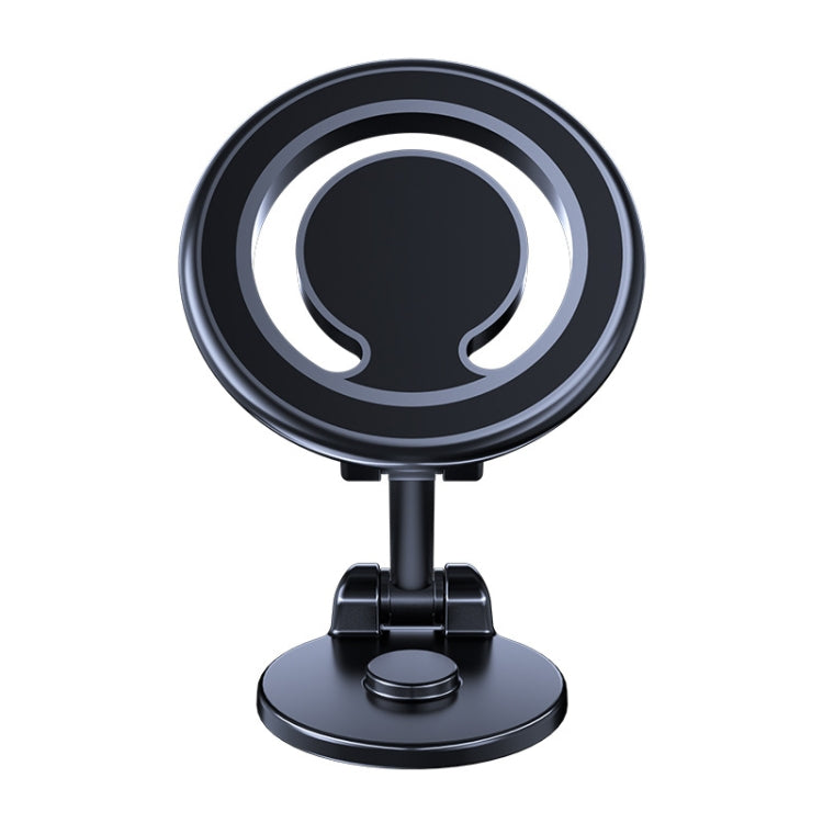 Black round magnetic folding car phone holder with rotating disc stand