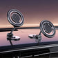 Black magnetic car phone holder clips to dashboard with rotating mount