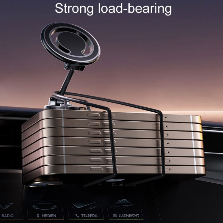 Black magnetic car phone holder with rotating mount and long support arm