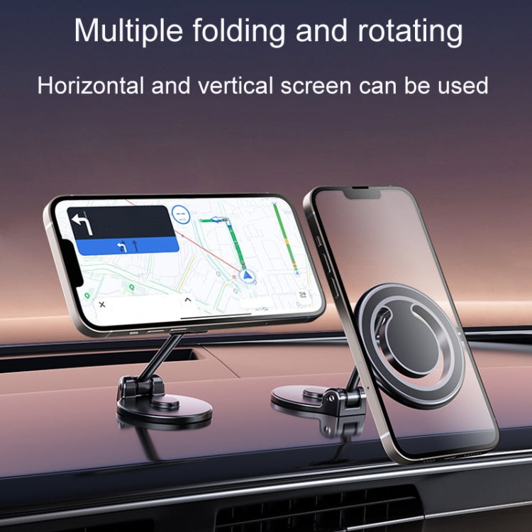 Black magnetic folding phone holder supports horizontal and vertical phone angles