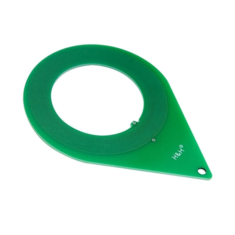 Green lock check ring tool, angled view with circular loop and tip hole